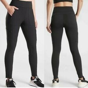 Athleta Headland Hybrid Cargo Pants Black Athleisure 10p Hiking Outdoor UPF